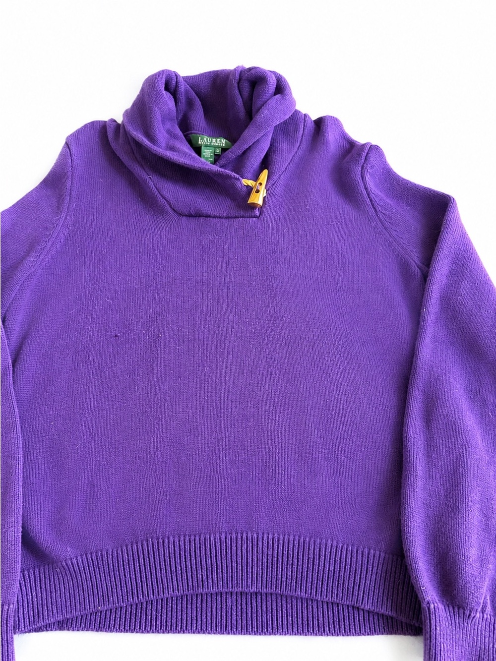 Lauren Ralph Lauren Purple Cotton Cowl Neck Toggle Sweater XL